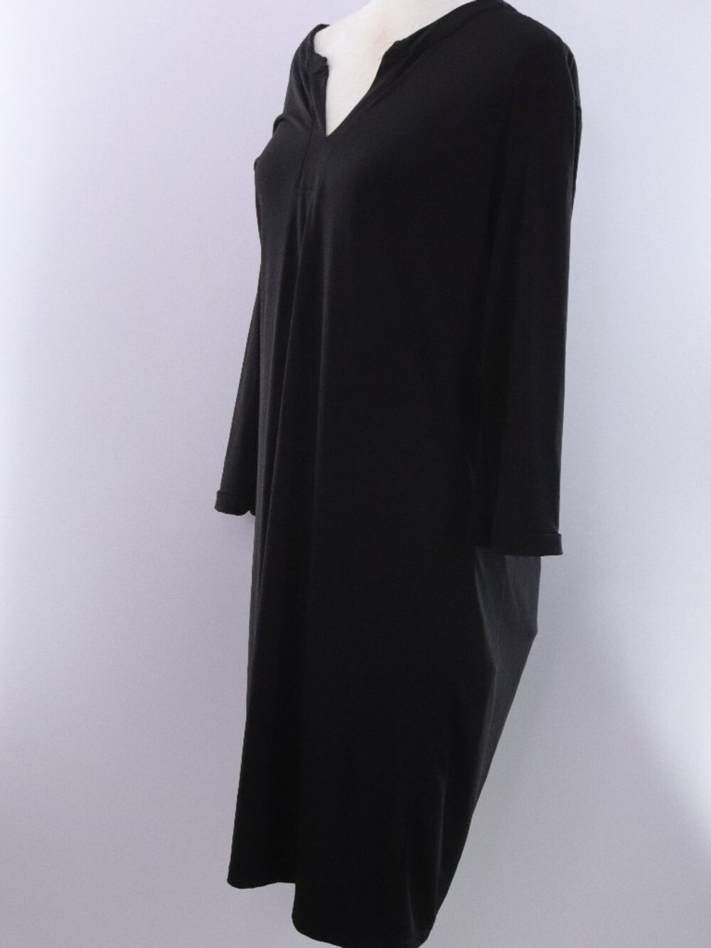 Mary Square Black Shift Dress XL 3/4 Sleeve Stretch Pocket Midi